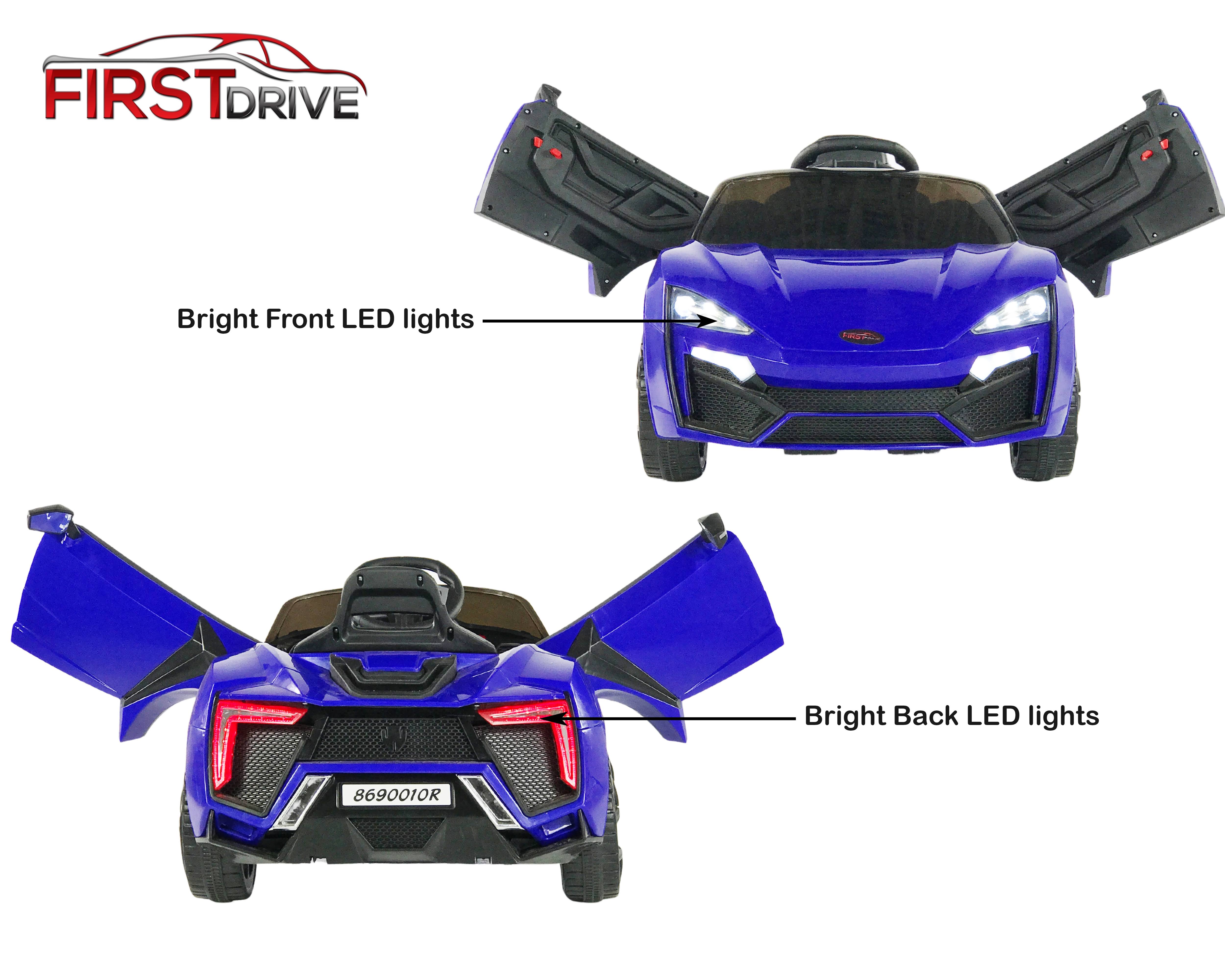 First Drive Lykan Hypersport Style Blue 12V Kids Cars - Dual Motor Electric Power Ride on Car with Remote