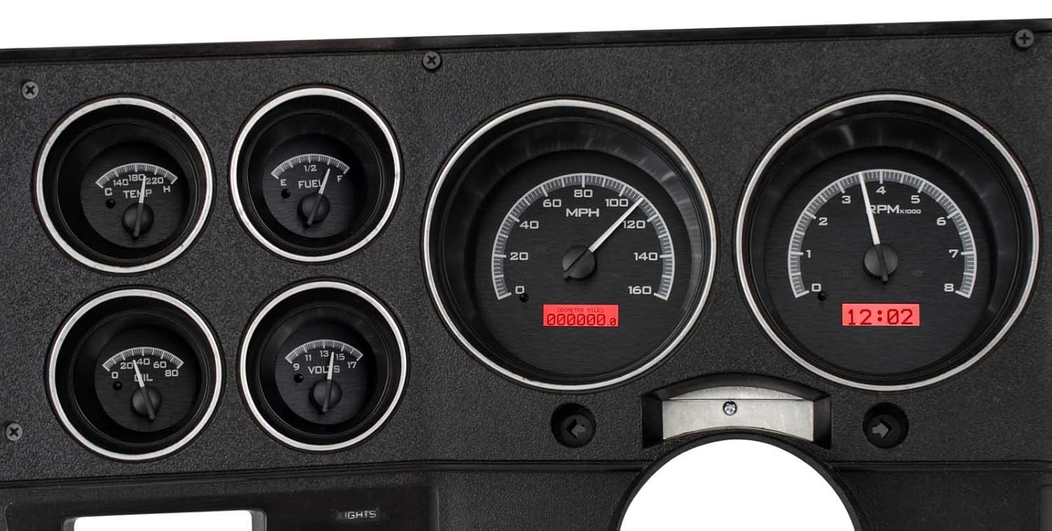 Dakota Digital 73-87 Chevy GMC Pickup Truck VHX Analog Dash Gauges System Black Alloy Red VHX-73C-PU-K-R