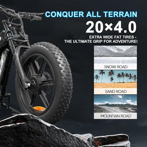 Electric Bike for Adult,1500W Peak Brushless Motor 30 MPH Fat Tire E Bike with 624-2880Wh Removable Battery 20" Electric Dirt Bike with Dual Suspension and 7-Speed