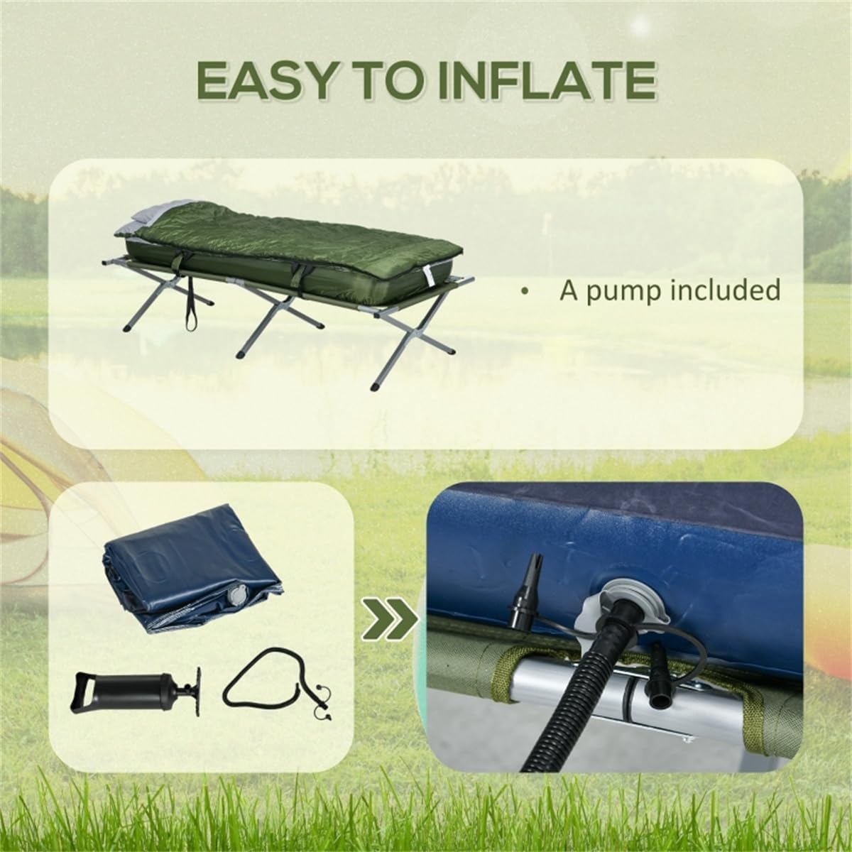 Anywhere Bed, Fold Up Camping Bed & Outdoor Guest Bed Set - Air Cot, Sleeping Bag, Pump Included - Hideaway Bed for Camping and Travelling