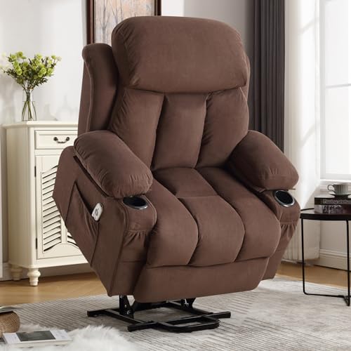 Electric Power Lift Recliner Chair - Reclining Chairs with Massage and Heat for Elderly, Boy Lazy Electric Recliner Chairs for Adults with Side Pockets, USB Charge Port, Remote Control (Velvet, Grey)