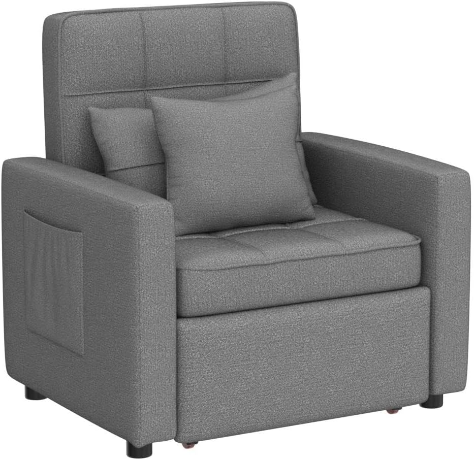 Convertible Chair Bed 3-in-1,Folding Sleeper Chair Bed, Multi-Functional Adjustable Recliner for Apartment, Living Room, Sofa, Bed, Single Bed Chair with Pillow Dark Grey