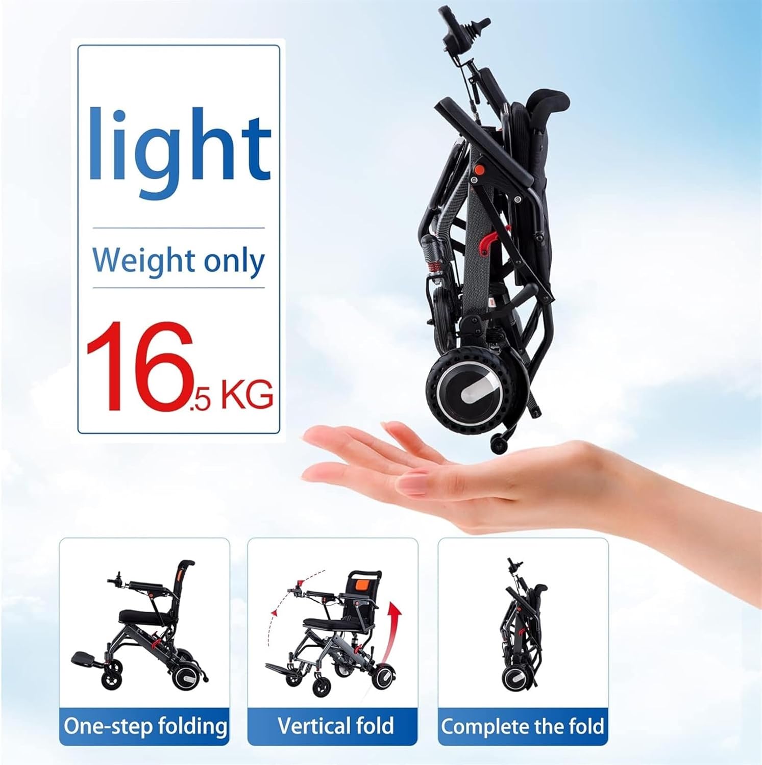 25-Mile Range Electric Wheelchair, Foldable Electric Wheelchair, All Terrain Lightweight Foldable Wheelchairs, Weighs Only 36 Lbs, Intelligent Compact Portable Power Wheelchairs, for Adults, Seniors,
