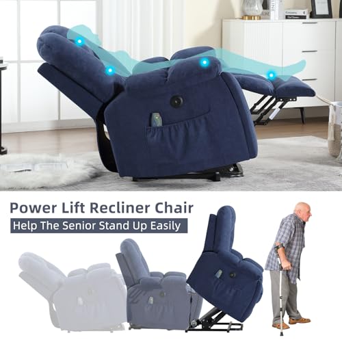 CANMOV Large Power Lift Recliner Chair with Massage, Heat, and USB for Elderly, Overstuffed Wide Recliners, Heavy Duty and Safety Motion Reclining Mechanism, Gray