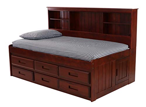 Discovery World Furniture Twin Bookcase Day Bed with 6 Drawers in Merlot Finish