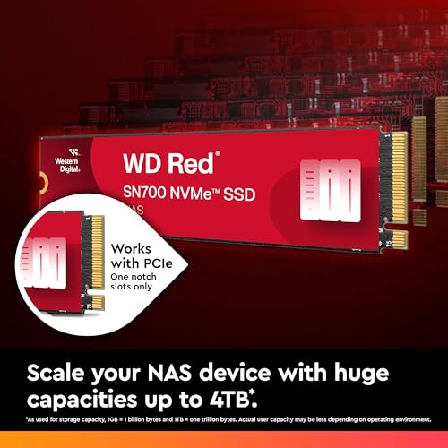 Western Digital 4TB WD Red SN700 NVMe Internal Solid State Drive SSD for NAS Devices - Gen3 PCIe, M.2 2280, Up to 3,400 MB/s - WDS400T1R0C