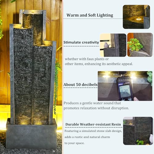 Water Fountain Outdoor Garden Fountains - 39.3"H Modern Cascading Floor-Standing Indoor Waterfall Fountain with Led Lights and Pump Water Fountains Indoor for Office, Houses, Garden, Patio