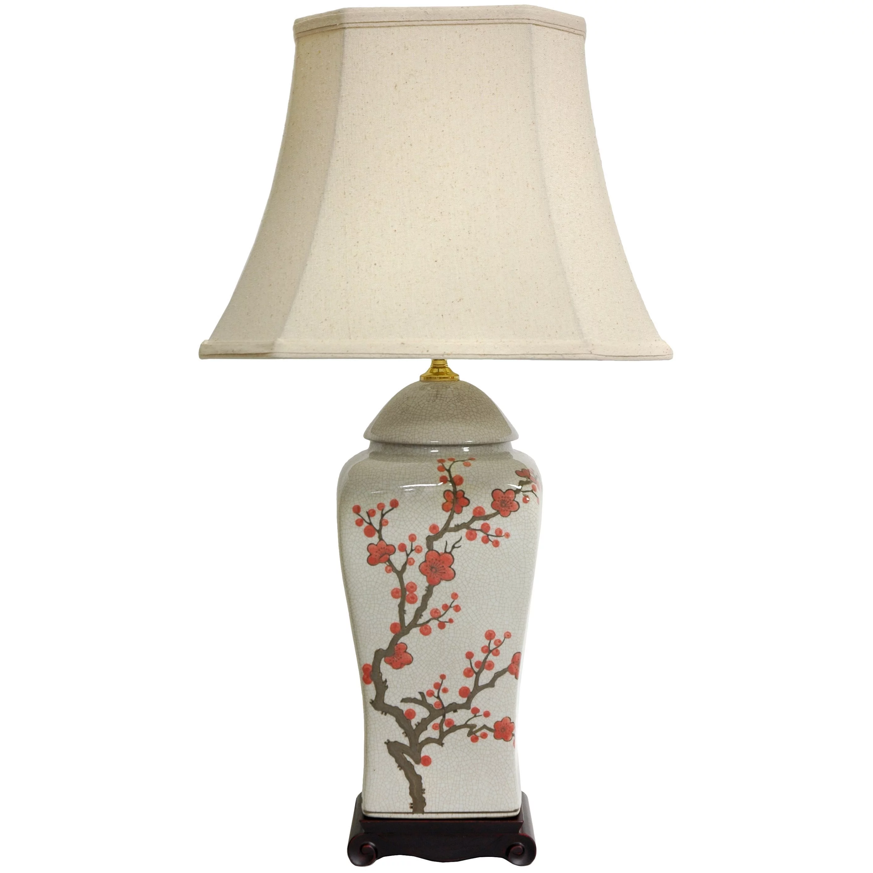 Oriental Furniture 26" Cherry Blossom Vase Lamp, Table lamp, Asian, Porcelain
