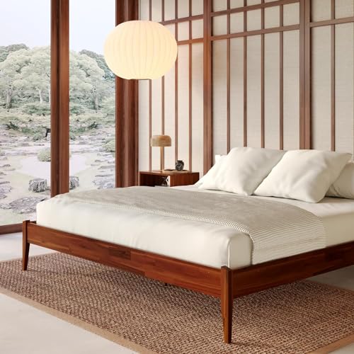 Bme Dinkee 15 Inch Signature Bed Frame Without Headboard - Modern & Minimalist Style with Acacia Wood - 12 Strong Wood Slat Support - Easy Assembly - No Box Spring Neededd - Dark Chocolate, Full