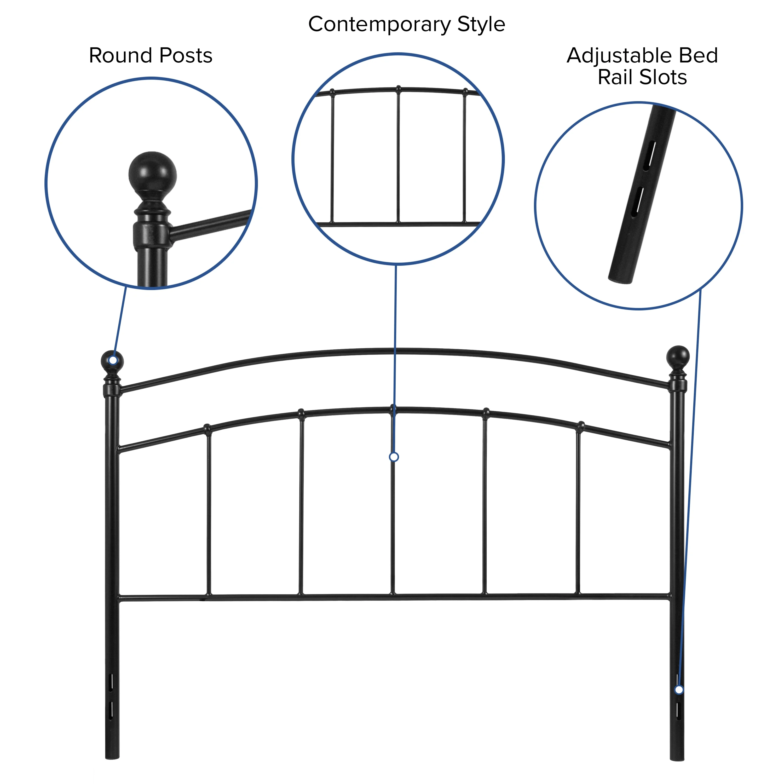 Merrick Lane Metal Queen Size Headboard Contemporary Arched Headboard With Adjustable Rail Slots