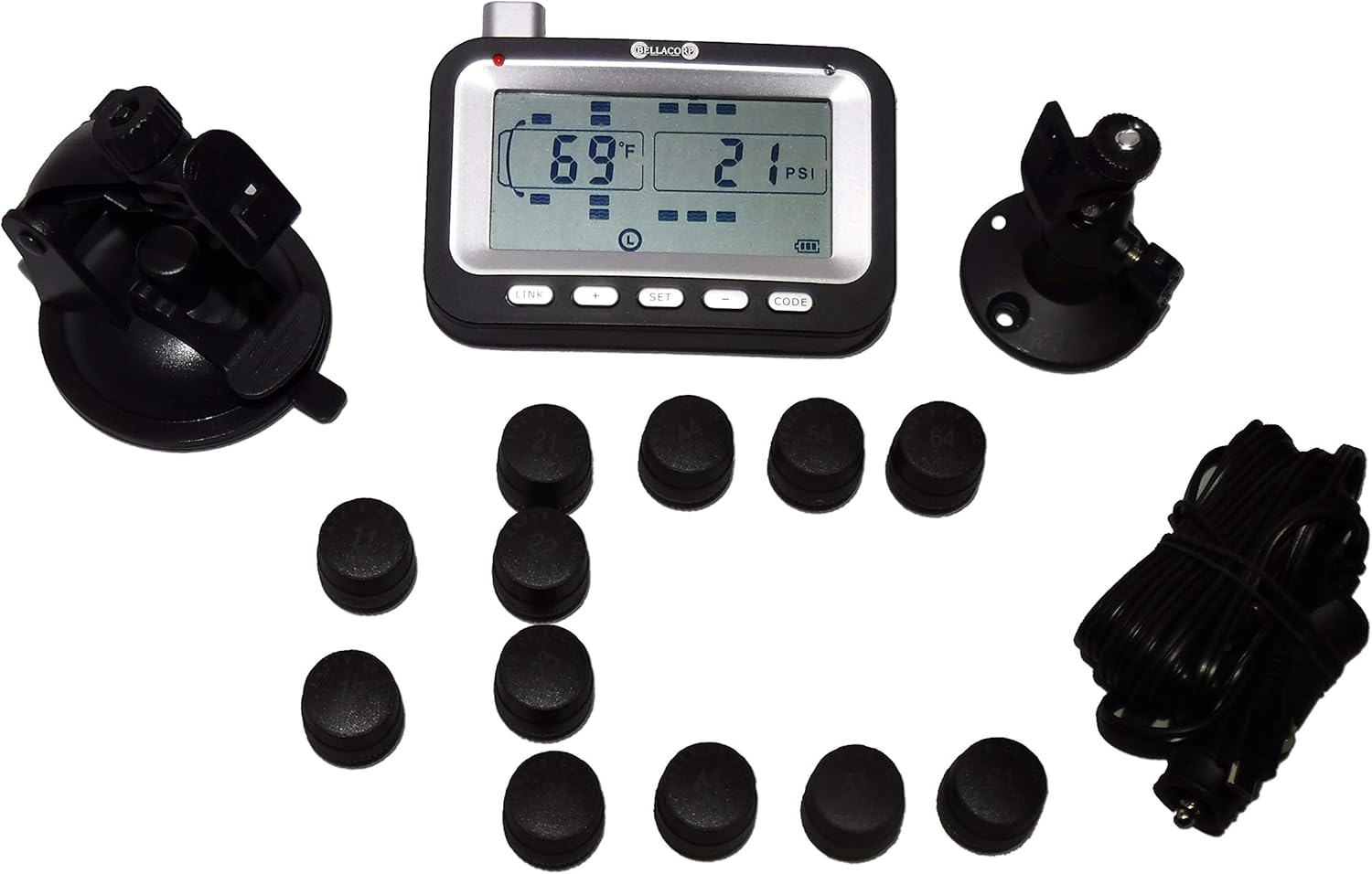 BELLACORP Tire Pressure Monitoring System TPMS (4) Sensors (Including Free $50.00 Repeater) for Fifth Wheel, Trailer, Camper, Car, Truck, 4x4, or RV,