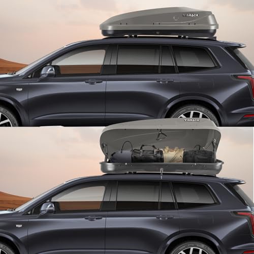 Hard Shell Roof Cargo Box, 13 Cu.Ft Gray Car Roof Top Cargo Carrier with Lock, Dual-Side Opening Luggage Storage Box, 56"x30"x13.7", Fits Most Crossbars, Tool-Free Install
