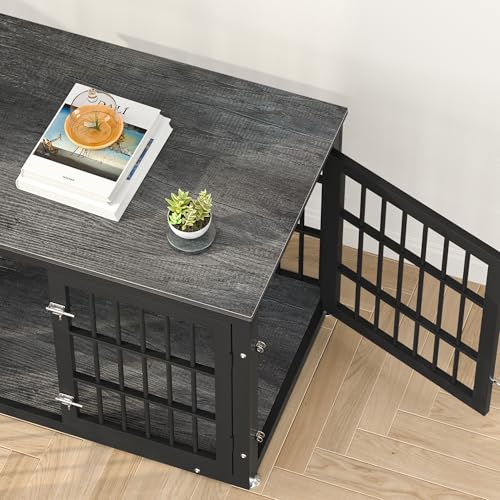 48 Inch Heavy Duty Dog Crate Furniture for Large Dogs, Decorative Pet House End Table, Extra Large Wooden Cage Kennel Furniture Indoor, Natural and White
