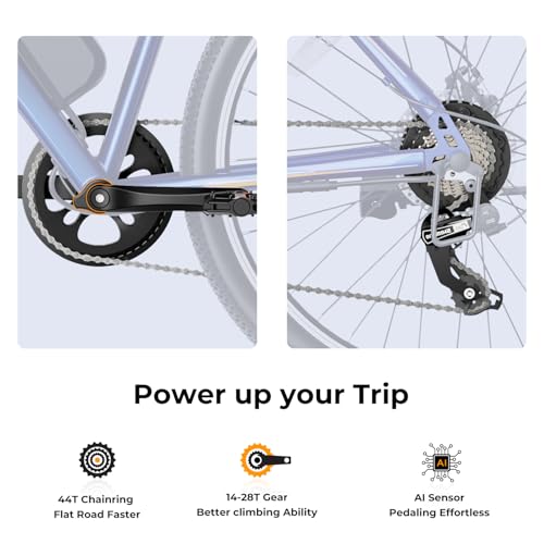 Jasion EB5 Electric Bike for Adults with Peak 500W Brushless Motor, 40Miles 20MPH Commuting Electric Mountain Bike with 360Wh Removable Battery, 7-Speed, 26" Tires and Front Fork Suspension