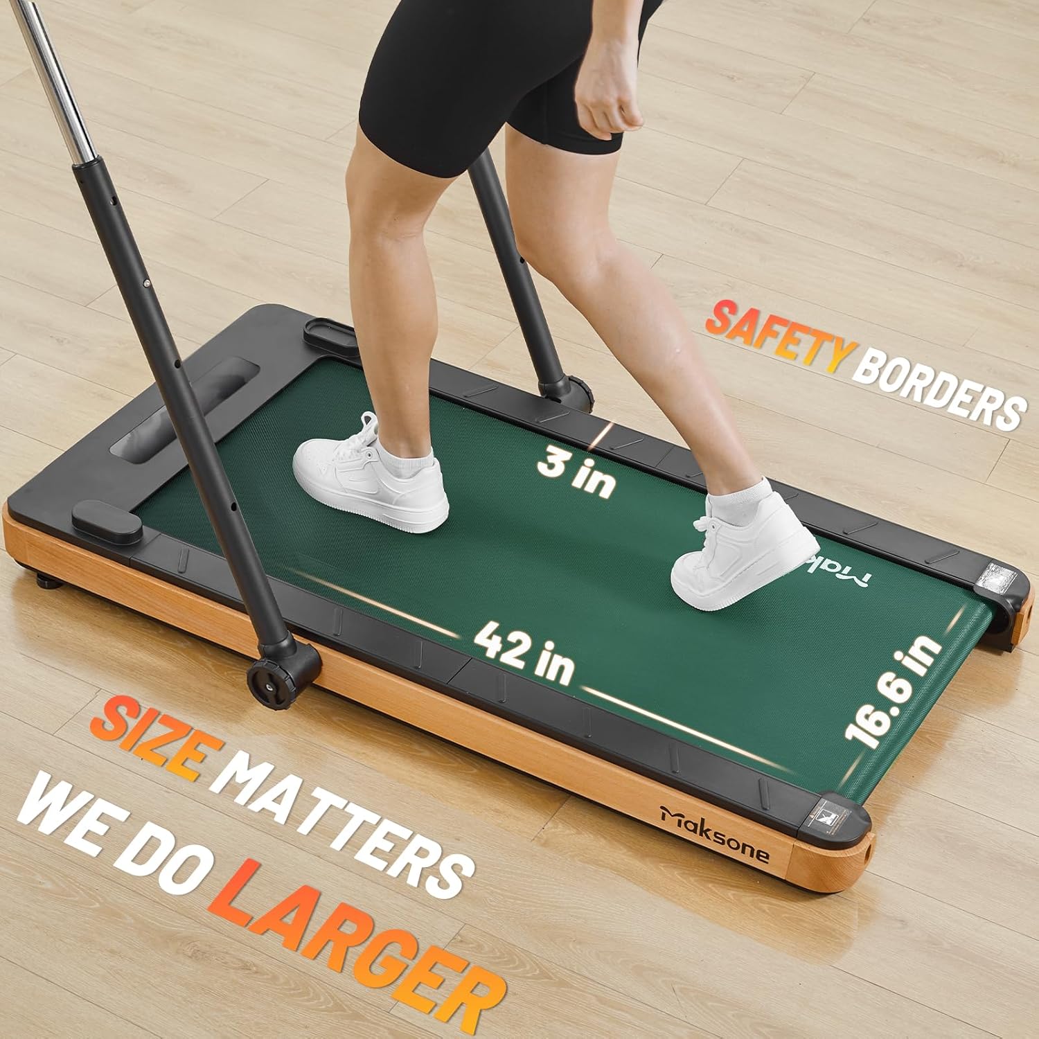 Maksone Folding Walking Pad, Wood Under Desk Treadmill with Adjustable Handlebar, Foldable Treadmill with Remote Control, Installation-Free