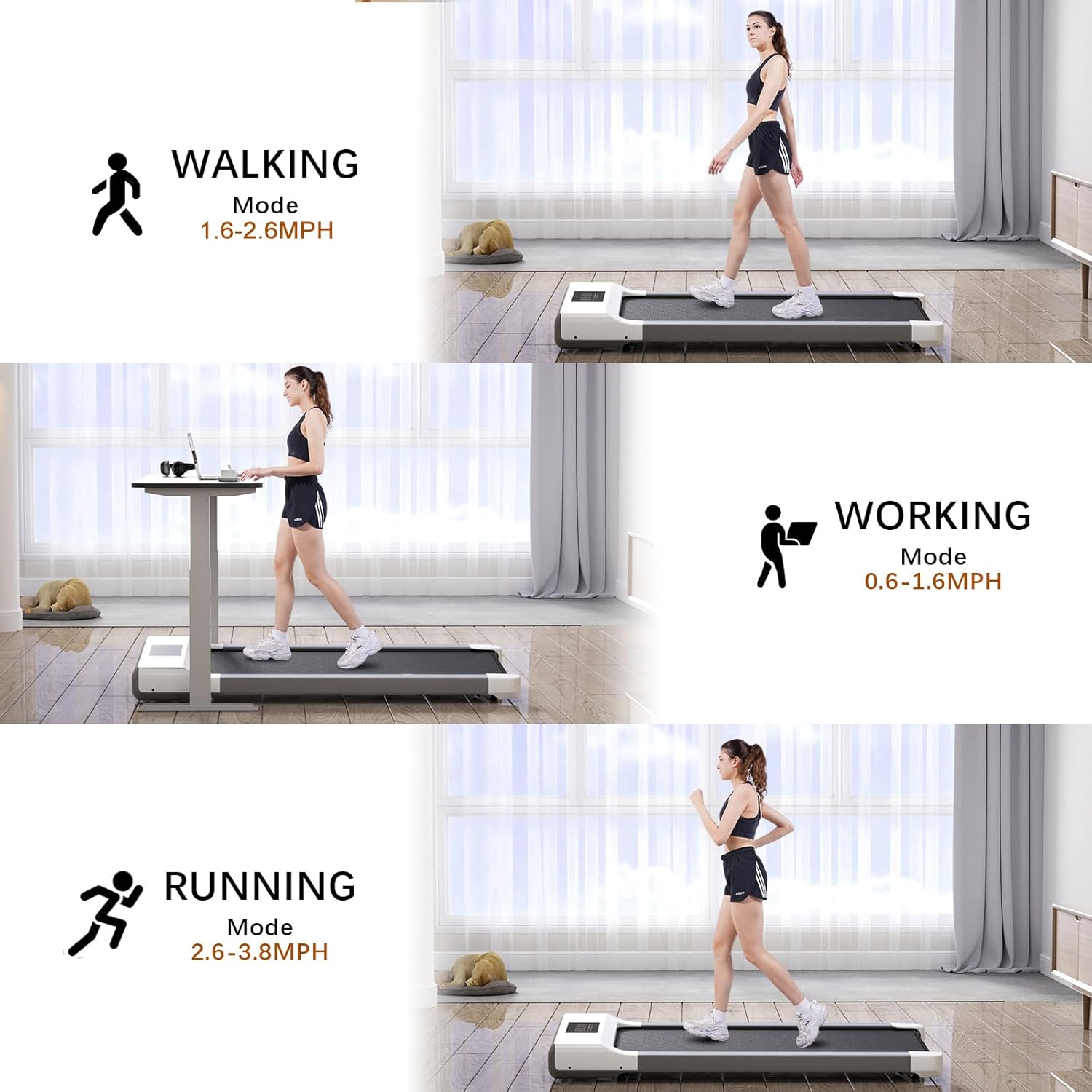 SupeRun Walking Pad, Under Desk Treadmill, Portable Treadmill with Remote Control LED Display, Quiet Walking Jogging Machine for Office Home Use