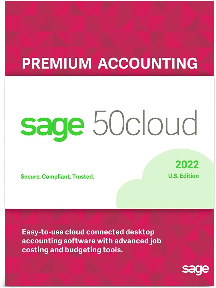 Sage Software 50 Premium U.S. 1-User One Year Subscription Cloud Connected Small Business Accounting Software 2022