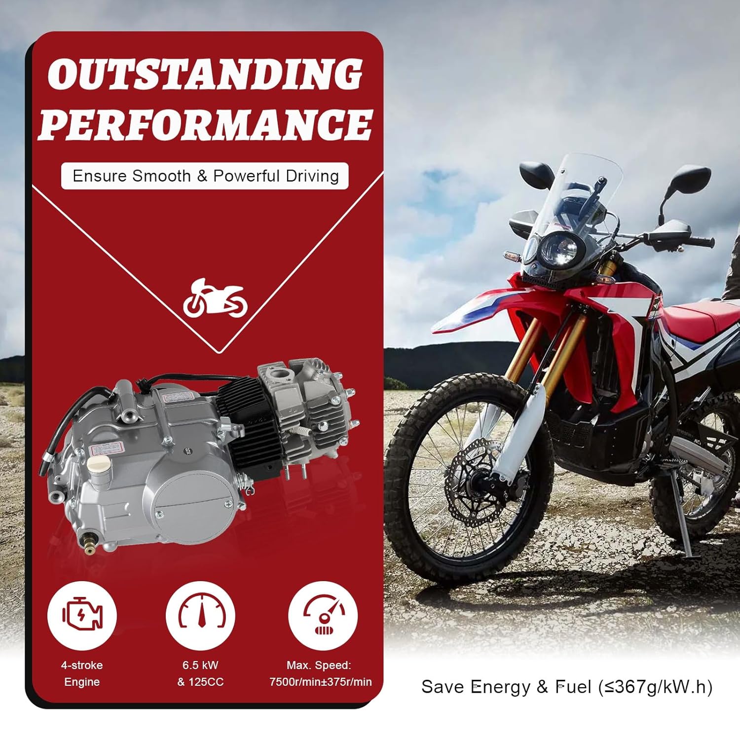 125CC 4-Stroke Engine Motor Kit, Motor Engine for Honda CRF50 XR50 CRF70 Z50R QR50 Dirt Pit Bike, Engine Kit with Manual Clutch and PZ22 Carburetor Single Cylinder Air-Cooled