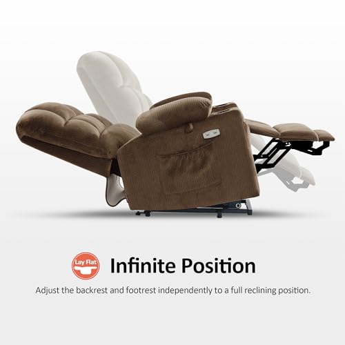 MCombo Large Dual Motor Power Lift Recliner Chair for Elderly, Massage and Heat, Lay Flat, Zero Gravity, Home Button, USB Port, Fabric 7680 (Large, Beige)