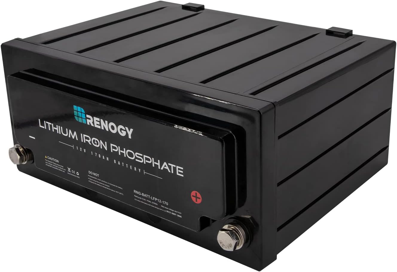 Renogy Lifepo4 Lithium-Iron Phosphate Battery 12 Volt 170AH Built-In BMS LFP Deep Cycle Battery for RV, Solar, Marine, and Off-Grid Applications