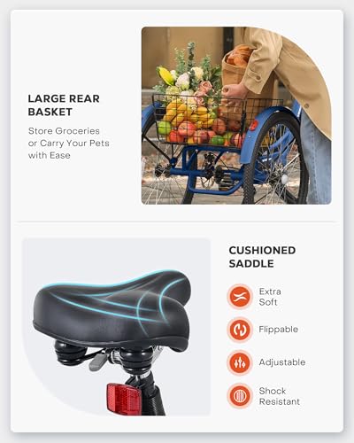 Viribus Electric Tricycle for Adults, 24 & 26 inch Electric Trike 350W(Peak 700W) with 468Wh Removable Battery, 3 Wheel Electric Bikes for Seniors, Motorized Adult Tricycle 7 Speed 330 lb. E Trike