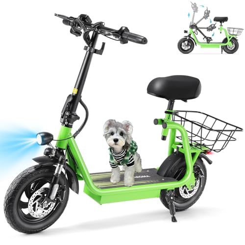Caroma Peak 800W/1200W Electric Scooter Adults, 30 Miles Max Range, Foldable Electric Scooter with Seat, Front Suspension, Detachable Large Basket,Commuter E-Scooter for Adult and Teens