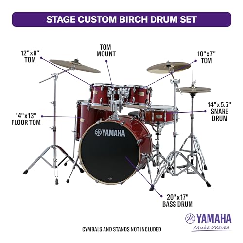 Yamaha 5pc Shell Pack with a 20" Kick 14” Snare Drum in Honey Amber for Students and Working Drummers, (SBP0F50HA)