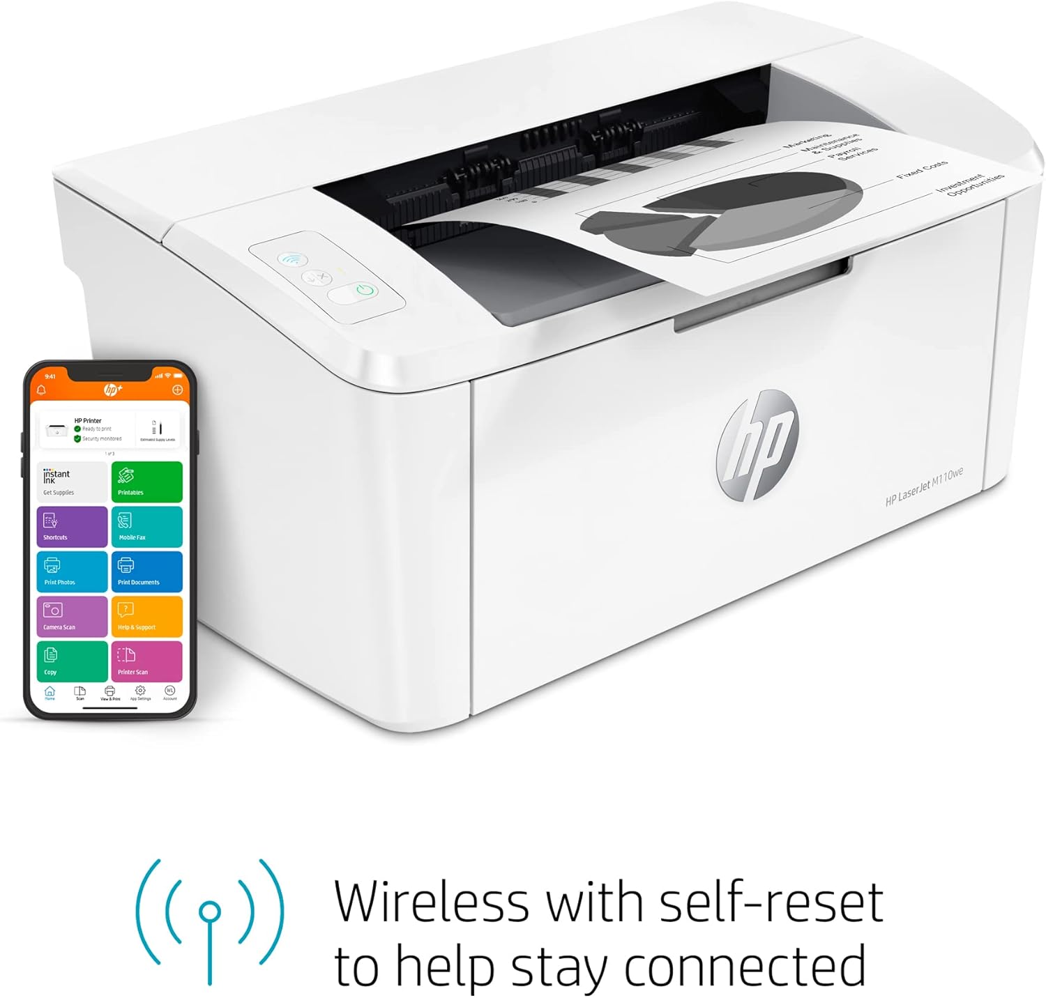 HP LaserJet M110we Wireless Black and White Printer with HP+ and Bonus 6 Months Instant Ink (7MD66E)