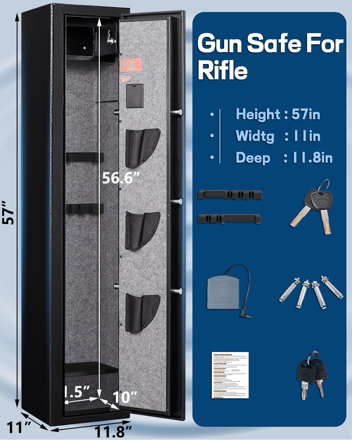 5-6 Gun Rifle Safe, Gun Safes for Home Rifles and Pistols, Quick Access Long Gun Safe Shotgun Rifle Cabinet,with a Handgun Lock Box and a Removable Shelf, Silent Mode