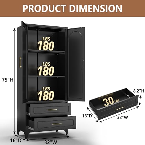 Metal Storage Cabinet with Doors and Shelves, 71 Inch Tall Kitchen Pantry Cabinet, Pantry Cabinets for Kitchen Storage, Freestanding Cupboard for Living, Dining Room, White, Assembly Required