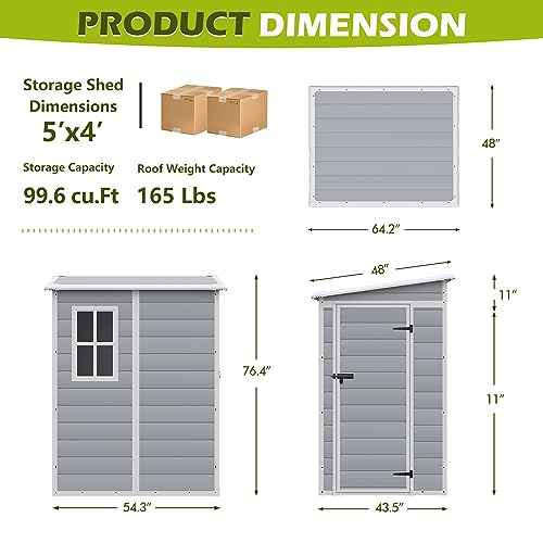 Homall Resin Outdoor Storage Shed, 6 X 4 FT Garden Tool Sheds & Outdoor Storage House with Single Lockable Door for Backyard Garden Patio Lawn