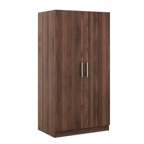 Merax Wooden Armoire with Big Drawer, Hanging Rail and 5 Shelves Accent 2 Doors Wardrobe Closet Organizer，Tall Clothes Storage Cabinet for Bedroom & Living Room, Easy Assembly, White