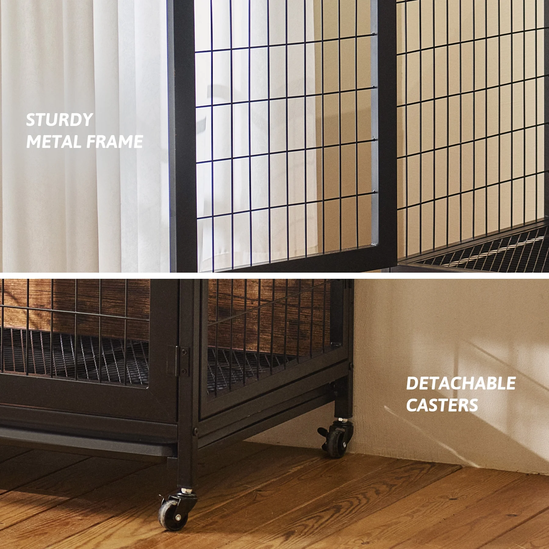 CO-Z Wooden Dog Crate End Table Triple Door Kennel with Wheels for Large Medium Dogs
