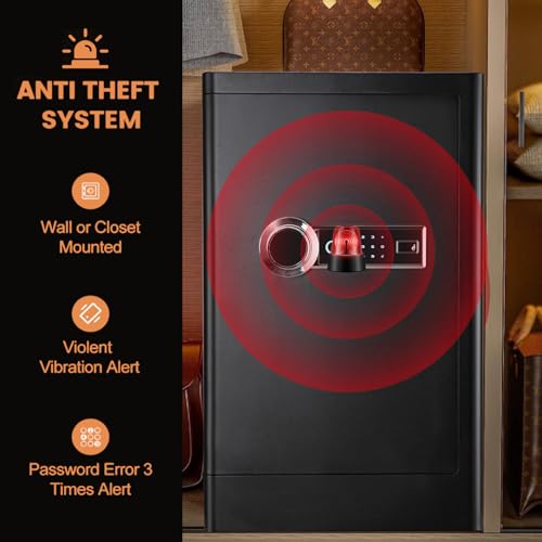 7.2 Cu ft Extra Large Biometric Home Safe Fireproof Waterproof, Anti-Theft Touch Screen Fingerprint Home Security Safe Box With Hidden Compartment, Separate Lock Box and Led Light (TC80)