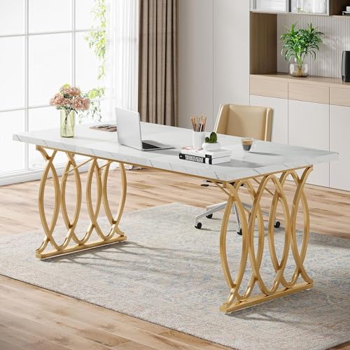 Tribesigns Executive Desk, 63" W Large Computer Desk, Modern Office Desk Conference Table Meeting Room Table, Business Furniture for Home Office, White