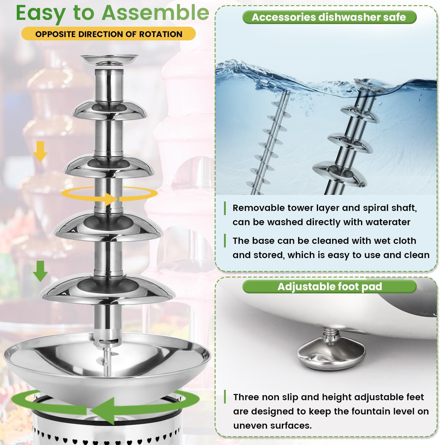 Commercial Chocolate Fountain 5 Tiers 13.2 Lbs Nacho Cheese Fountain Stainless Steel Hot Fondue Fountain Machine for Bakery, Party, Gathering, Wedding, Rental, Knob Control