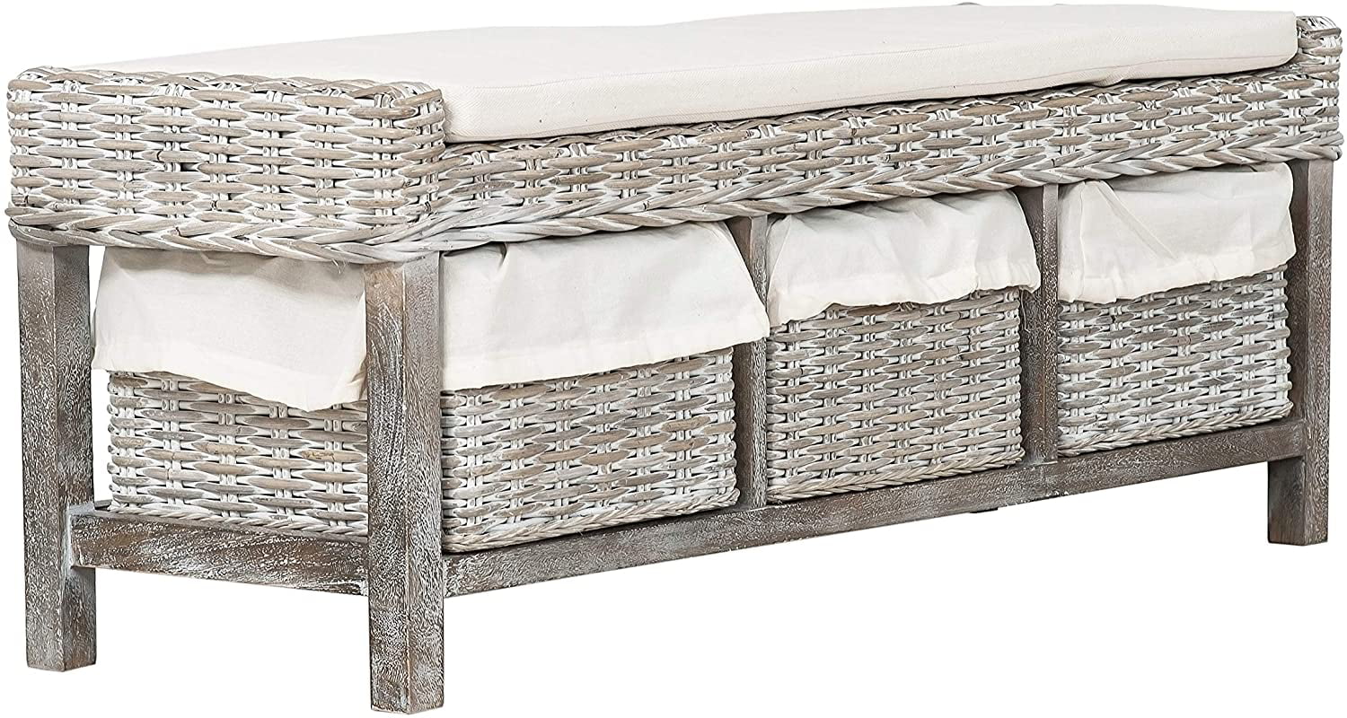 SAFAVIEH Kobutsu Coastal Mango Wood Storage Bench, White