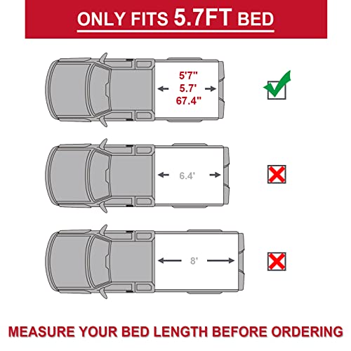5.7 ft Tri-fold Truck Bed Tonneau Cover Fits 2009-2024 Dodge Ram 1500 (Classic & New) Fleetside 5.7ft (67.4") Bed w/o Ram Box