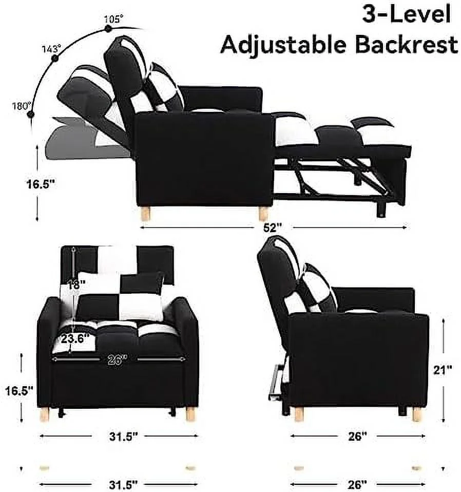 RUNFAYBIU Sleeper Chair Bed Convertible Single Sofa Chair Bed with Pillow Pull Out Sleeper Bed with Adjustable Backrest Multi-Functiona Lounge Chair for Living Room(Beige)