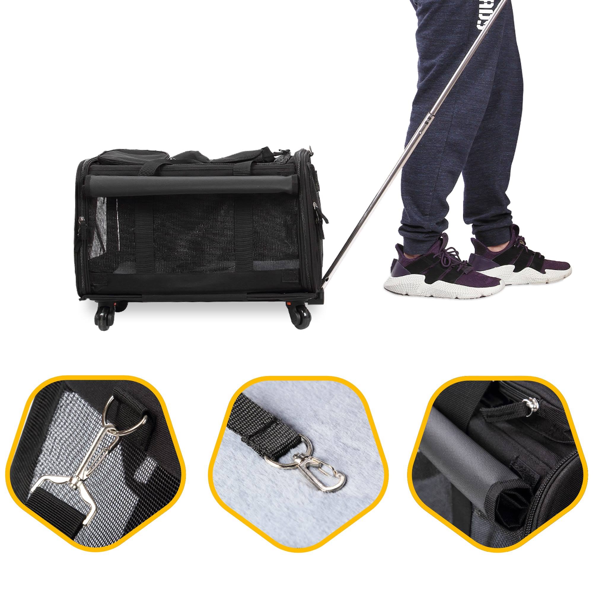 Kopeks Pet Carrier with Detachable Wheels for Small and Medium Dogs u0026 Cats - Black