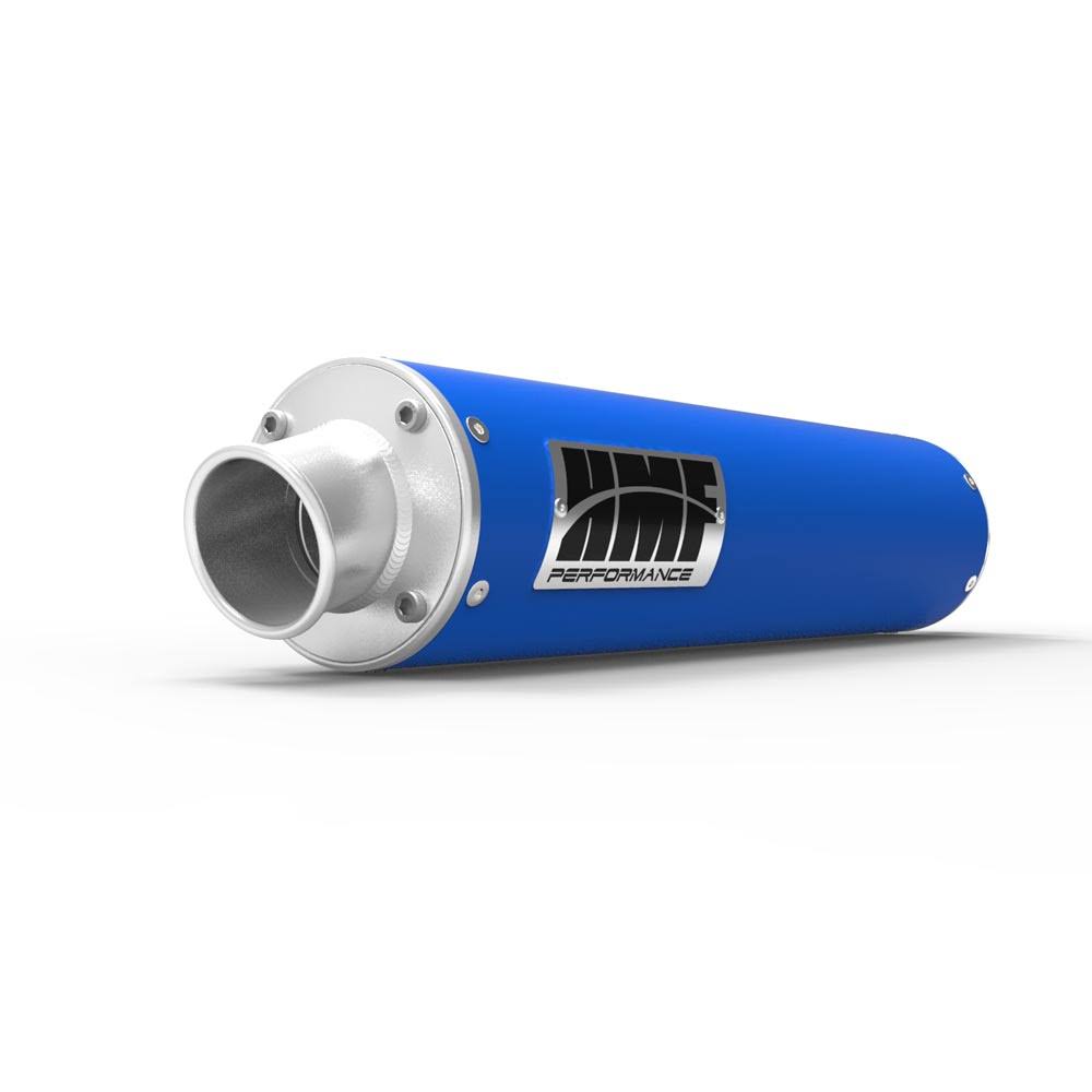 HMF Racing Blue Performance Slip on Exhaust for Yamaha Raptor 700 06-14 End Cap- Turn-Down-Brushed