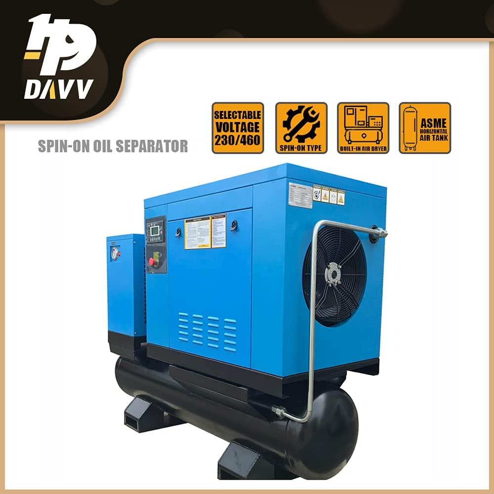 460V 3-Phase Rotary Screw Air Compressor With ASME Tank & Refrigerated Dryer - 10HP/7.5KW - 40CFM/125PSI - 80 Gallon ASME Tank Industrial Air Compressed System Base Mounted Pack7-TA46