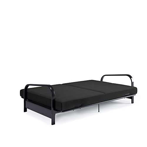 REALROOMS Millie Convertible Metal Frame Futon Sofa with Coil Mattress with Multiple Positions for Seating and Sleeping, Black