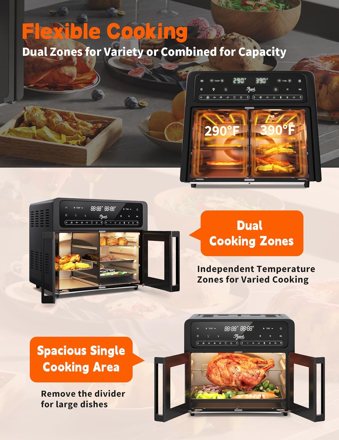 2024 New Dual Zone Air Fryer Oven with French Glass Door 25.4QT Large Capacity Family Meals 16-in-1 Preset Menus LED Screen Advanced Dual-Fan 360° Heat Circulation Quick Even Cooking Results
