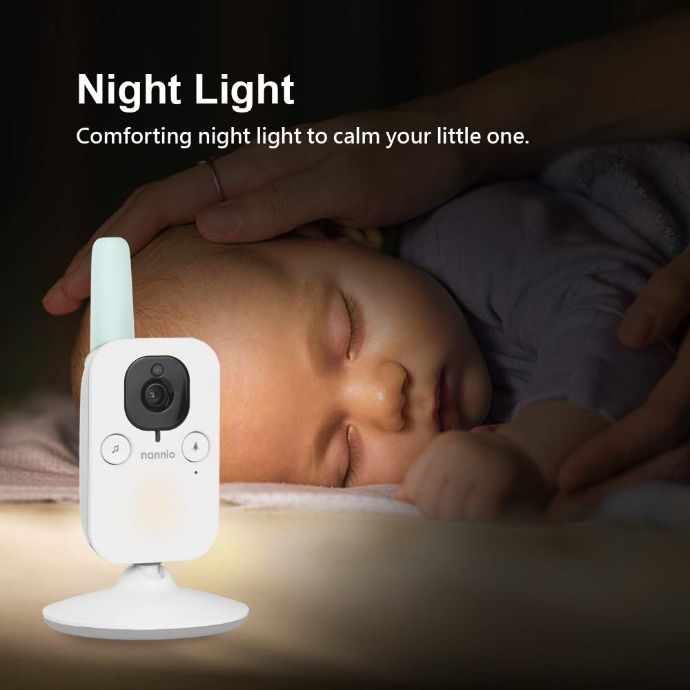 nannio Hero2 Video Baby Monitor with Camera and Audio, Two-Way Talk, Auto Night Vision, Voice Activation, 5 Lullabies, 985ft Range, Long Battery Life, Non-WiFi, Baby Shower Gifts, 2 Years Warranty