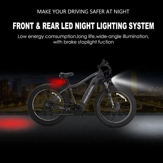 FICISOG 26" x 4" Adult Fat Tire Electric Bike , 500Wx2 Dual Motor AWD MTB, All Terrain Ebikes, 48V 15AH Removable Battery, 20MPH 7-Speed Mountain Electric Bicycle,1 Motor Range 30-45 Miles