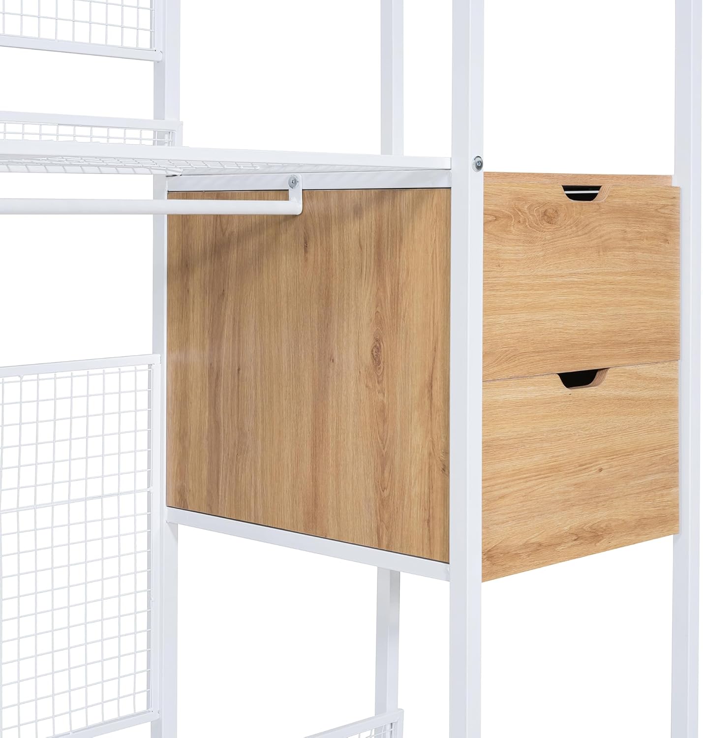 Open-Style Wardrobe with Hanging Rails, Shelves and 2 Drawers, Wardrobe Freestanding Closet Organizer, Industrial Wardrobe Clothes Rack, Metal Storage Wardrobe for Bedroom, Space-Saving