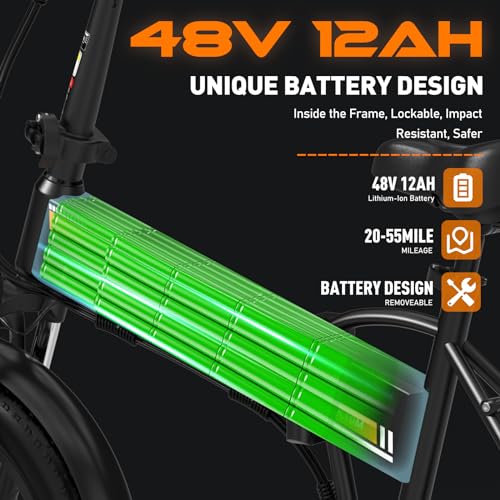 Electric Bike for Adults 20" x4.0 Fat Tire Electric Bicycle with 750W Motor, Foldable Ebkie with 48V 12AH Removable Battery E Bike Long Range 20-55mile with 7 Gears, UL2849 Certified