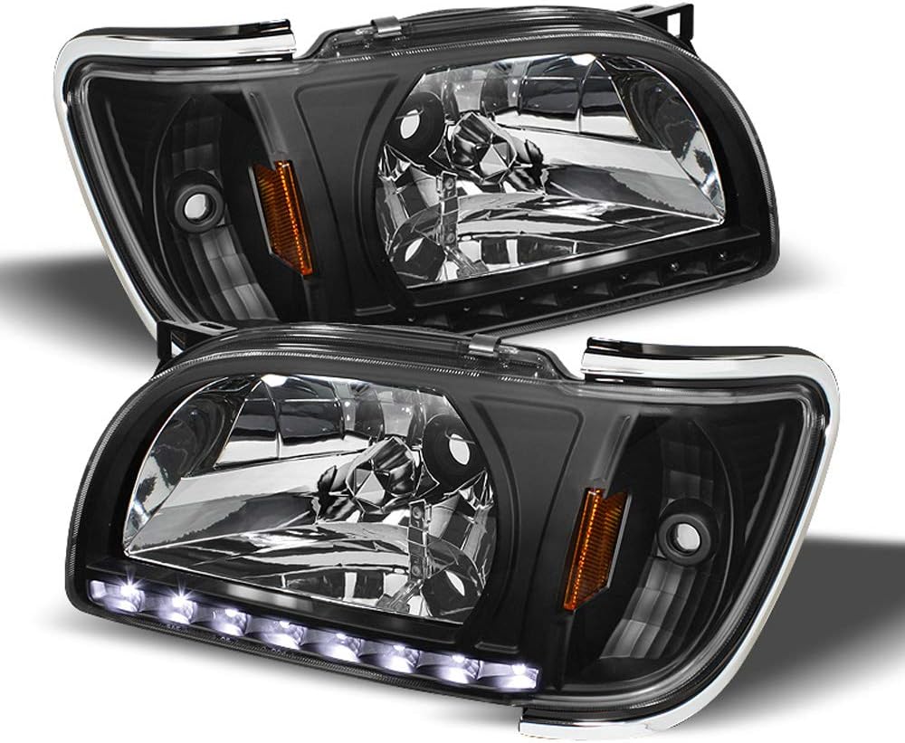 ACANII - For Black 2001-2004 Toyota Tacoma DRL LED Headlights Head Lights Built In Corner Lamps Driver & Passenger Side