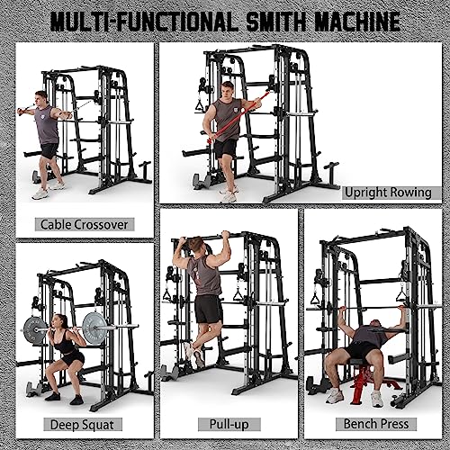 Major Fitness Smith Machine, All-in-One Home Gym Power Cage with Smith Bar and Two LAT Pull-Down Systems and Cable Crossover Machine for Home Gym